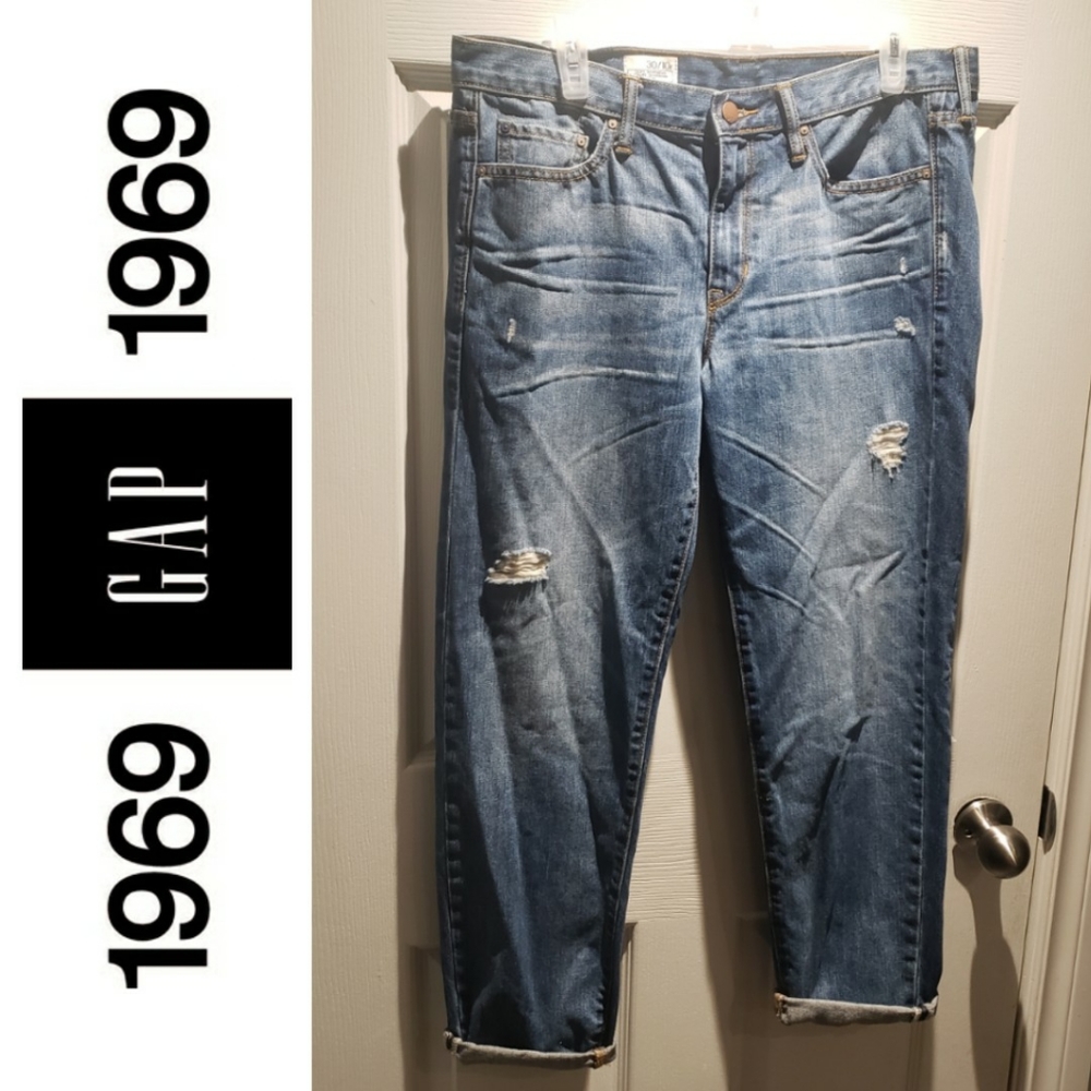 Gap 1969 Blue Distressed Boyfriend Denim Jeans Size 30